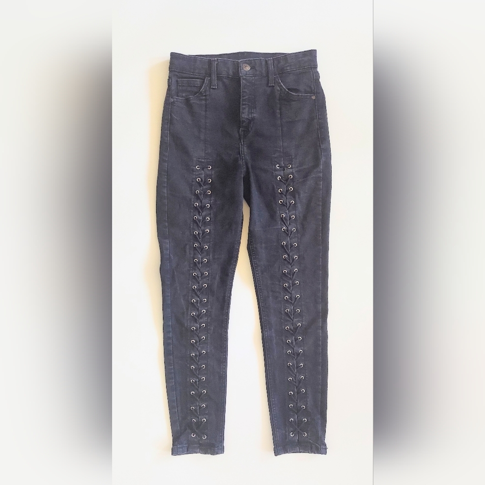 Topshop Moto Laced Skinny Jeans Front Black Size US 6 EU 28